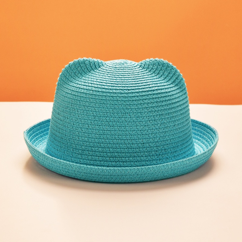 2-6 Years Old Baby Cartoon Hat,Cartoon Cat Sunscreen Beach Hat Straw Hat Small Hat Visor 