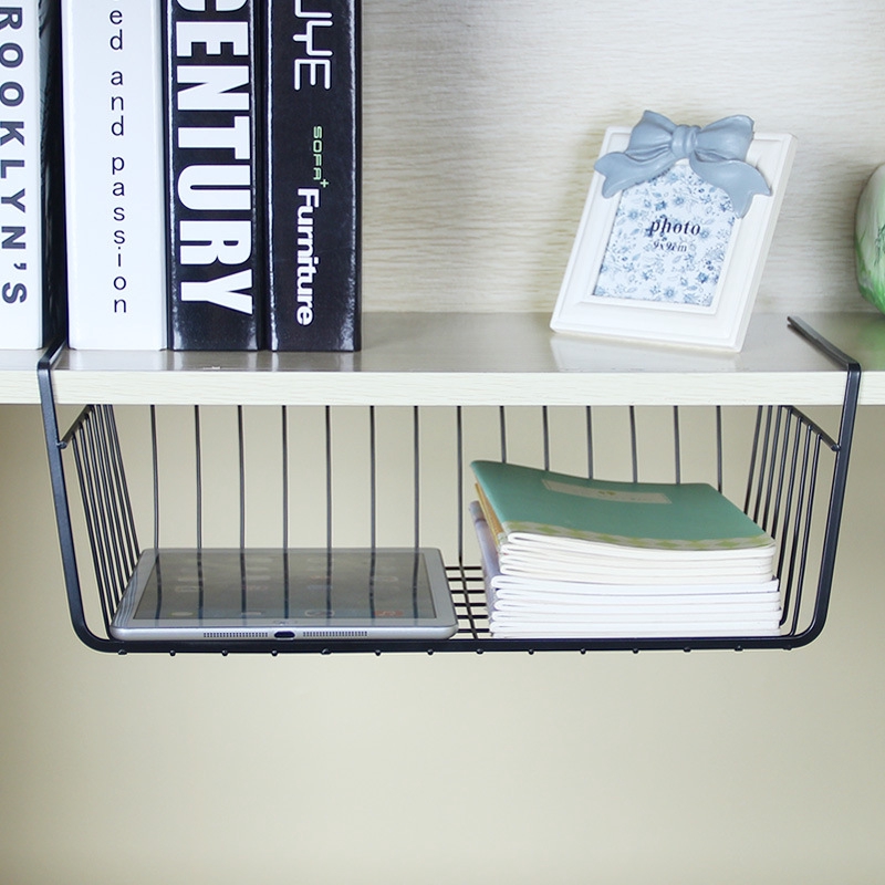 White Under Shelf Table Storage Basket Rack Kitchen Wire Mesh