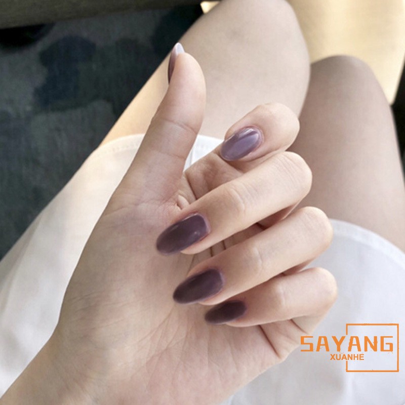 Sayang Japanese Style Fake Nail Fashion Mirror Purple Solid Color Round Head Long Bride False Nail Shopee Singapore