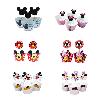 24 pcs Disney Mickey Mouse Cartoon Birthday Party Cake Decorations Supplies Minnie Cupcake Wrappers & Toppers Christmas Supplies #0
