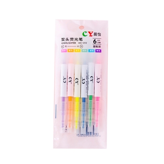 6 Colors Double-Headed Highlighter Light Color Marker Pen Color Painting Pen #6