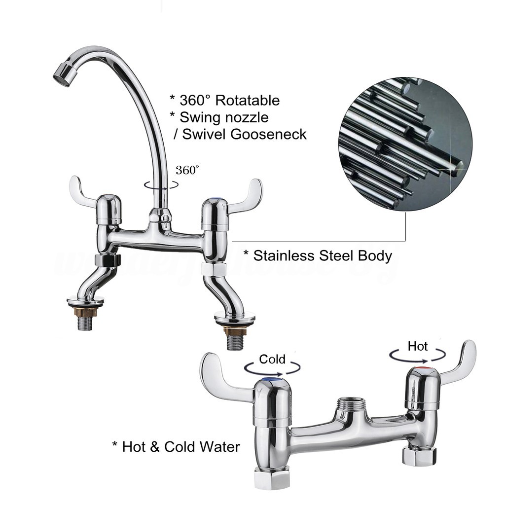 Kuduer 360 Chrome Kitchen Sink Bridge Double Pantry Faucet Twin