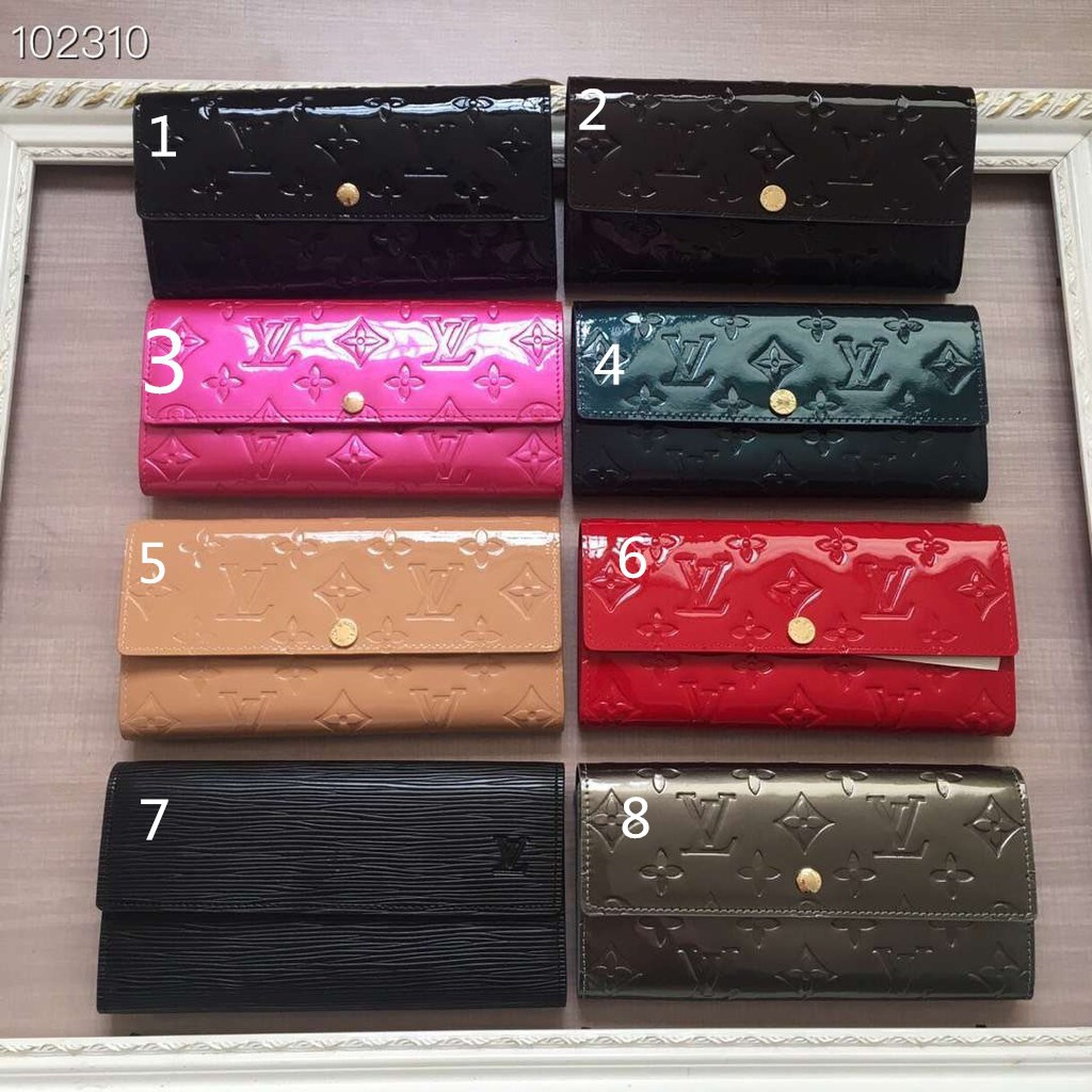 lv long wallet LV Louis Vuitton patent leather embossed long bi-fold wallet LV long clip M61734 ...