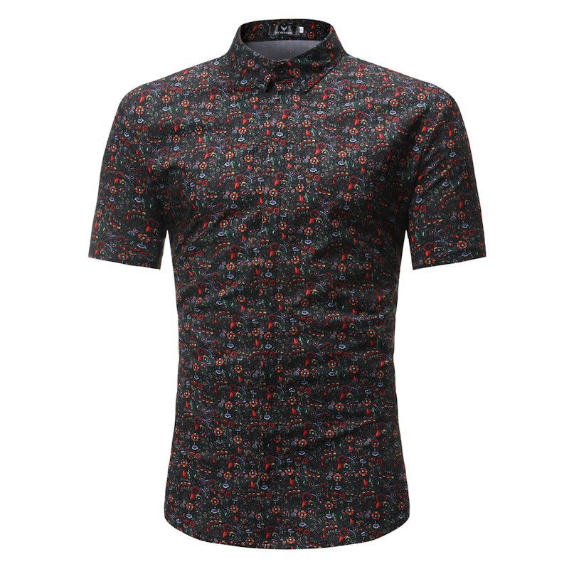 New Men Floral Black Summer Bench Non Ironing Short Slleved M
