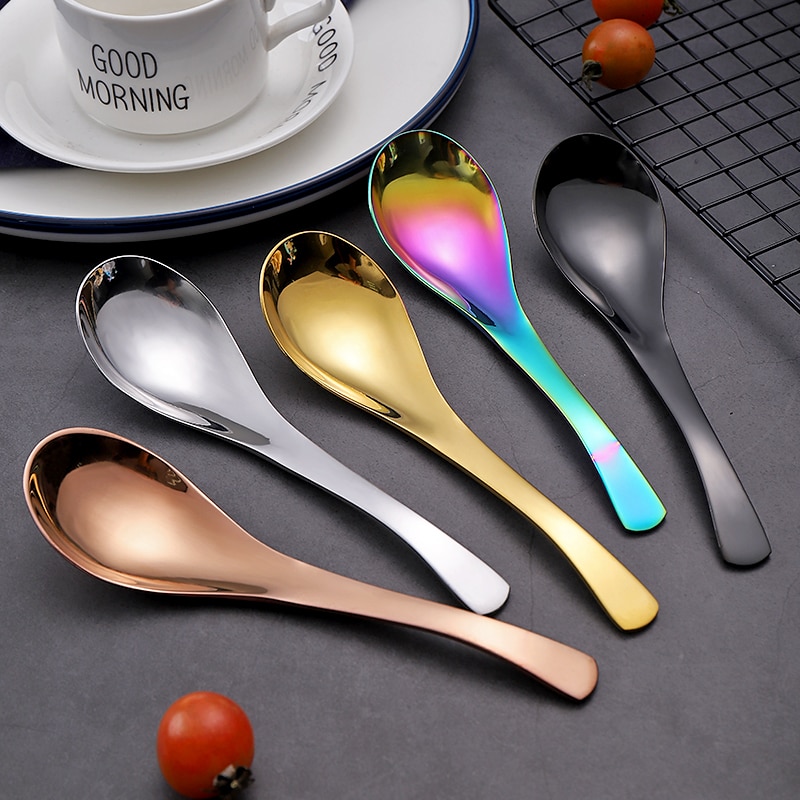 Stainless Steel Soup Spoon Gold Rainbow Deepen Thicken Large Capacity