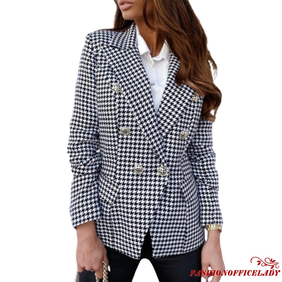 O L Women Plaid Blazer Autumn And Winter Long Sleeve Tailored Collar Side Pocket Suit Jacket Shopee Singapore