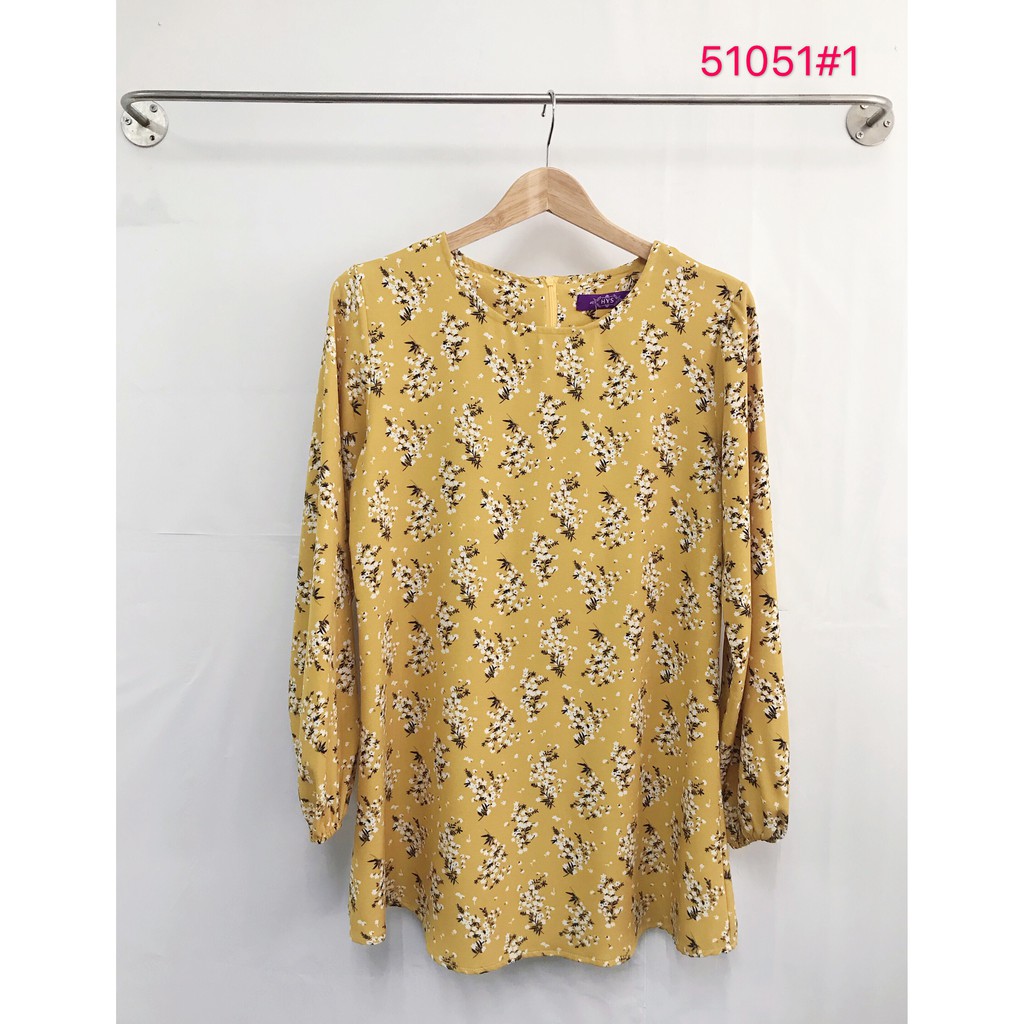 Nayla Z Baju Blouse Flora Design Long Sleeve Lengan Panjang Material Como Crepe 51051 Shopee Singapore