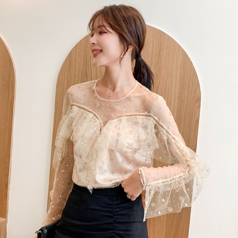 beige ruffle blouse