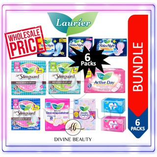 Image of [BUNDLE OF 6] LAURIER SANITARY PADS| SUPER SLIMGUARD | RELAX NIGHT | DOUBLE COMFORT | PANTYLINERS | ACTIVE DAY WING
