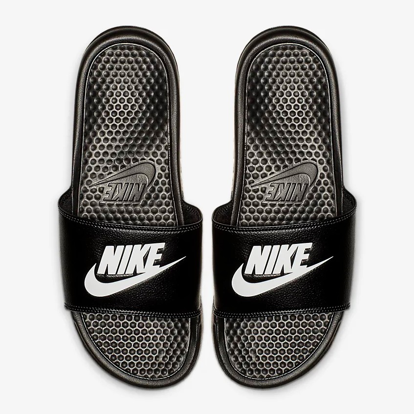 black and white nike flip flops