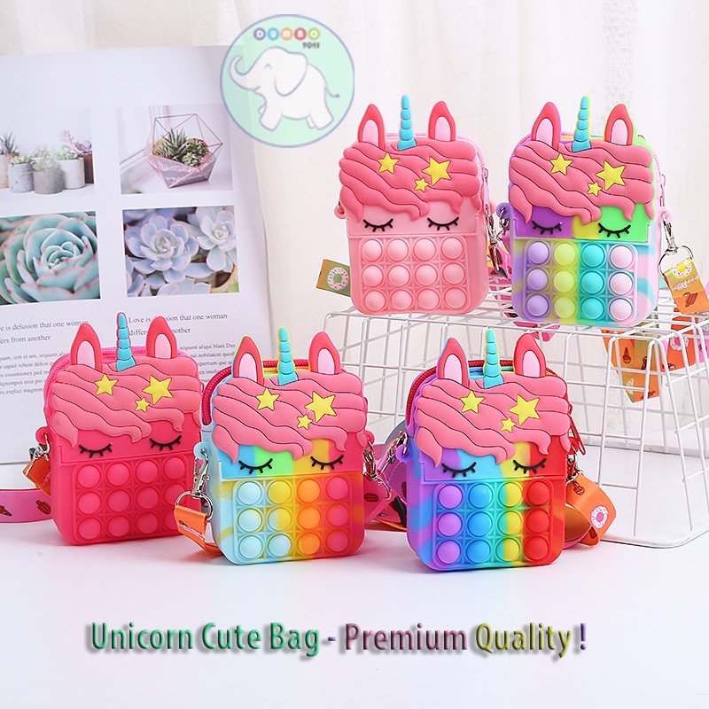 Pop It Small Cute Fashion Sling Bag Unicorn Rainbow Wallet Tas Anak