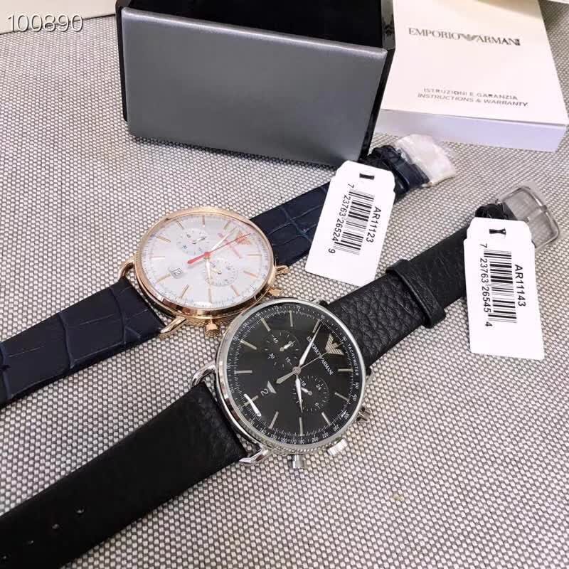 armani watch men's black leather strap