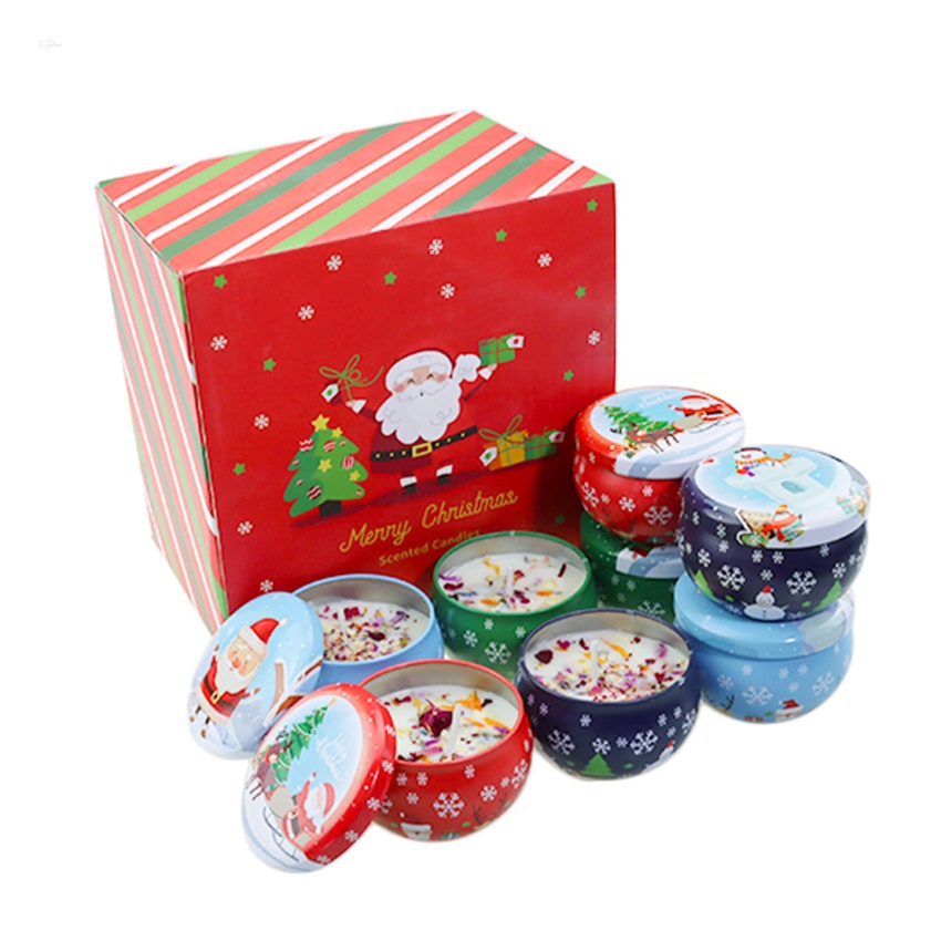 Candle Jar 8pcs Christmas Round Tinplate Empty Tin Box Mini Candle