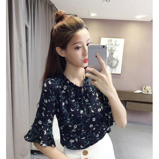 korean style women ladies chiffon flower  shirt  blouse  baju  