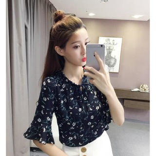  korean  style women ladies chiffon  flower shirt blouse baju  