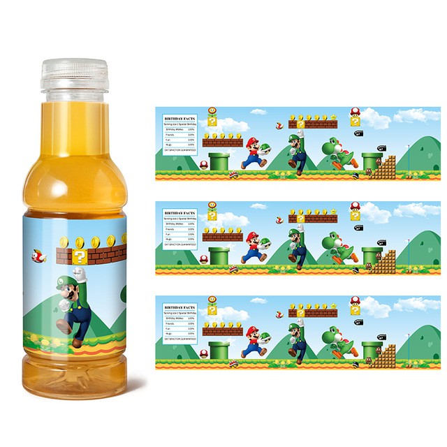 Super Mario Bro Cartoon Water Bottle Labels Stickers Birthday