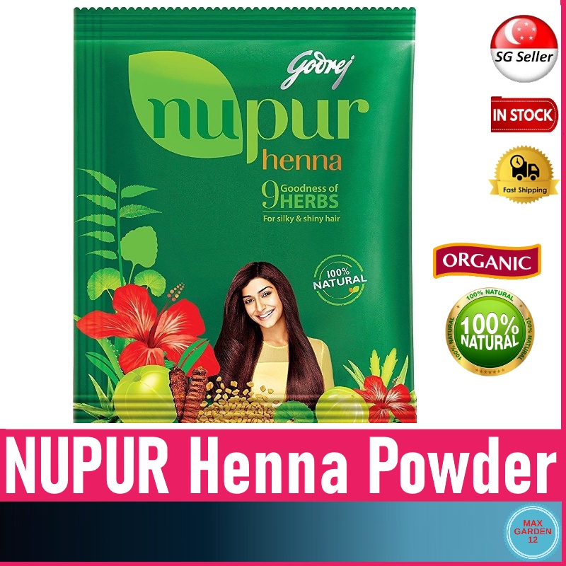 Premium Grade NUPUR Henna Powder GODREJ | 100% Natural | Pure Organic 9  Herbs | Goodness Assured For Silky & Shiny Hair | Shopee Singapore