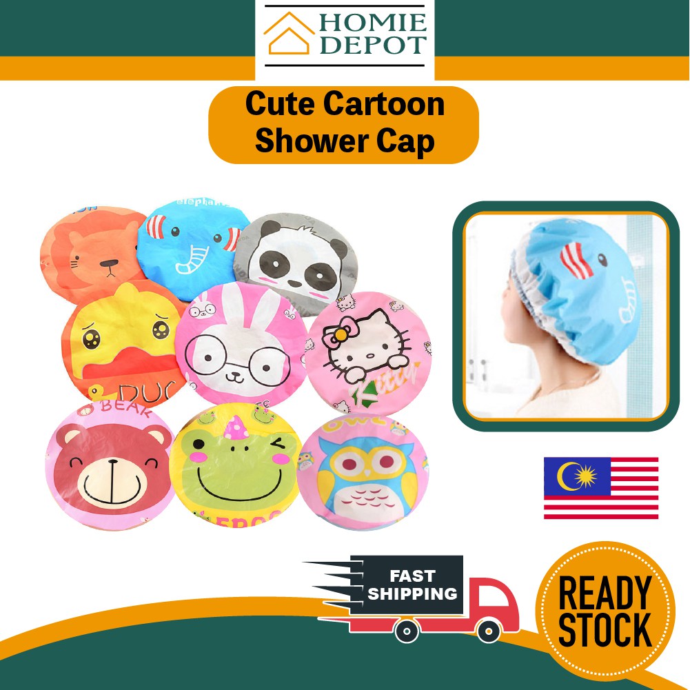 Shop Malaysia Cute Cartoon Reusable Hair Shower Cap Suitable For Women Kid Bath Shower Bath Accessories Homie Depot Shopee Singapore