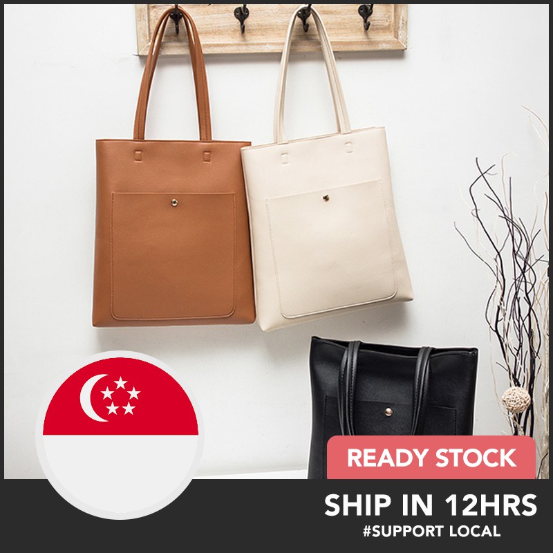 Alexis Minimalist Pu Tote Bag L Leather L Large Capacity L Pocket L Quality Shopee Singapore