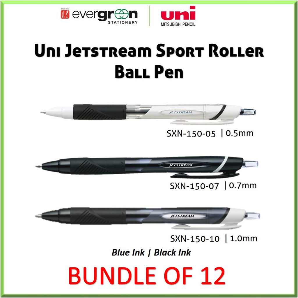 Pack of 12 Uni Jetstream Sport SXN-150S 1.0mm Retractable Ballpoint Pens -Blue