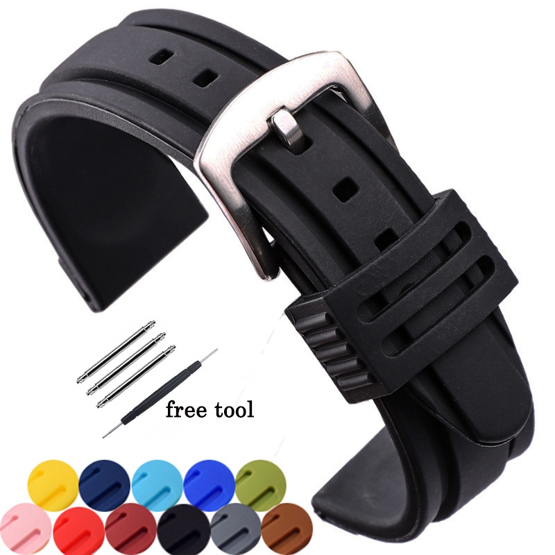 18202224mm Double Groove Rubber Watch Strap Band Sport Soft Diving Waterproof Silicone 2431