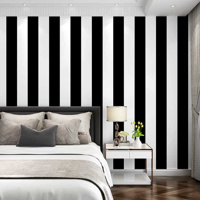 Black And White Vertical Striped Wallpaper Modern Simple Living Room Bedroom C