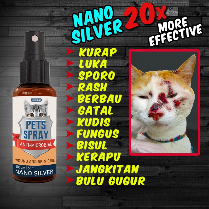 Dedicated Kurap Wound Sporo Cat Pets Spray Pethauz Nano Silver 40ppm 5nm Kurap Kudis Itching Sporo Skin Fungus Shopee Singapore