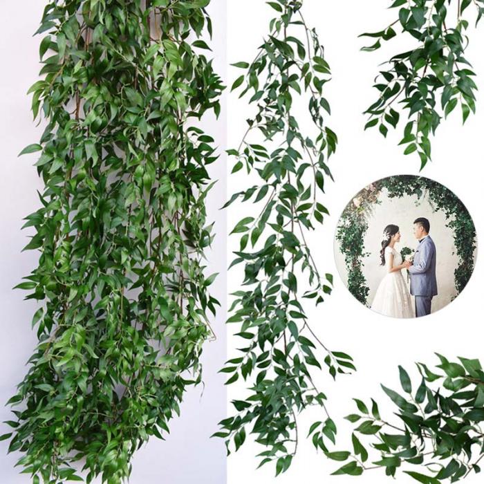 1.7M Artificial Willow Wreath Silk Green Leaf / Fake Leaves Branches ...