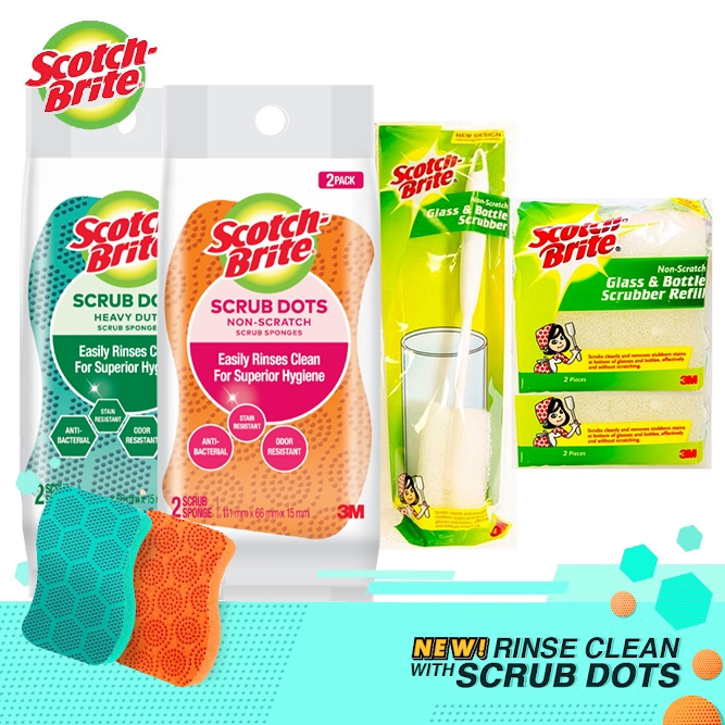 3M Scotch-Brite Scrub Dots Heavy Duty 2pcs + Scrub Dots Non Scratch 2pc ...