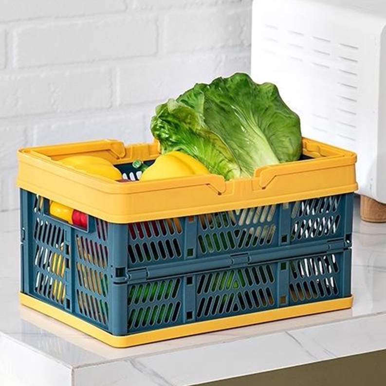 [Ready Stock] Foldable Plastic Grocery Market Shopping Basket Spring Outing Picnic Portable hand-held Basket Car Trunk Multifunctional Folding Goods Groceries Storage Basket for home kitchen and outdoor