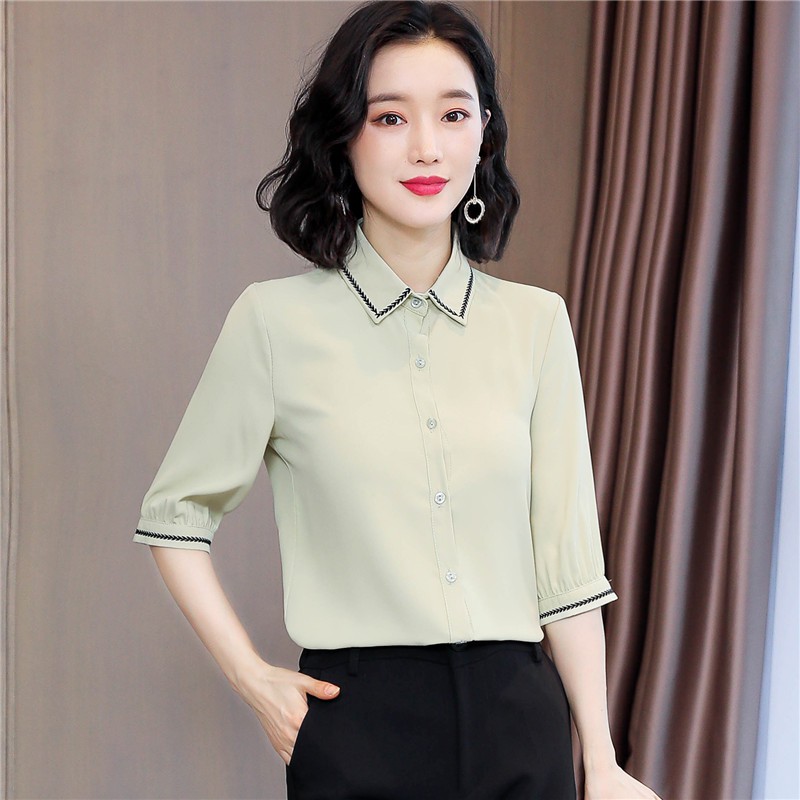 2022 Women Shirt Chiffon Tops Short Sleeve Elegant Ladies 