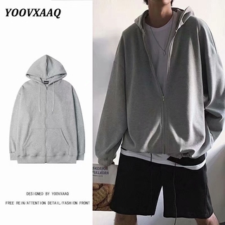 Image of M~3XL Korean Men's Oversized Long Sleeve Sweater Fashion Solid Color Loose Zip Jacket Hoodie