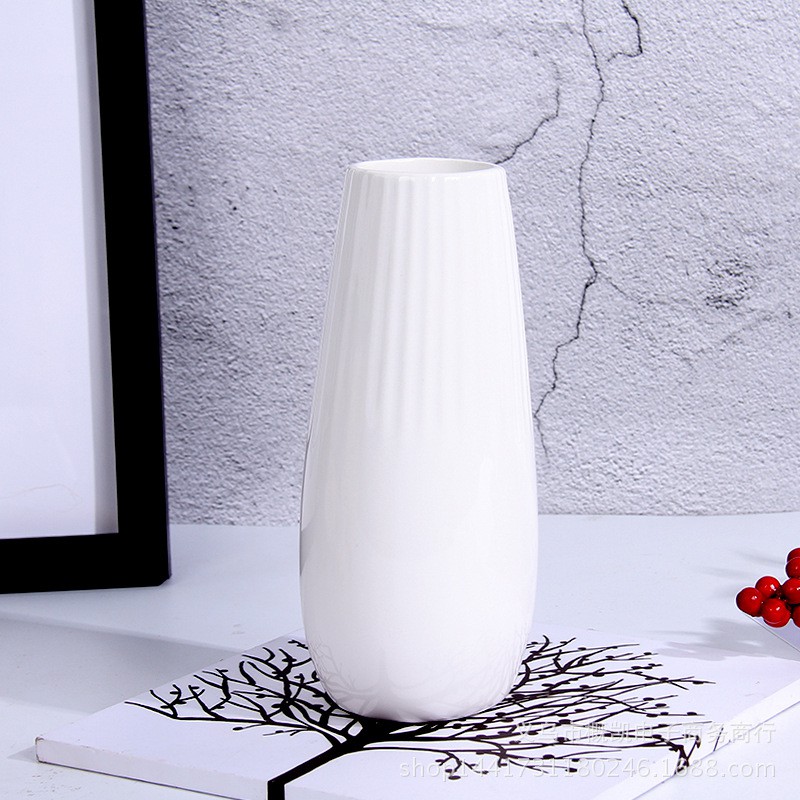 White Vertical Ceramic Vase Fashion Straight Flower Vase Home