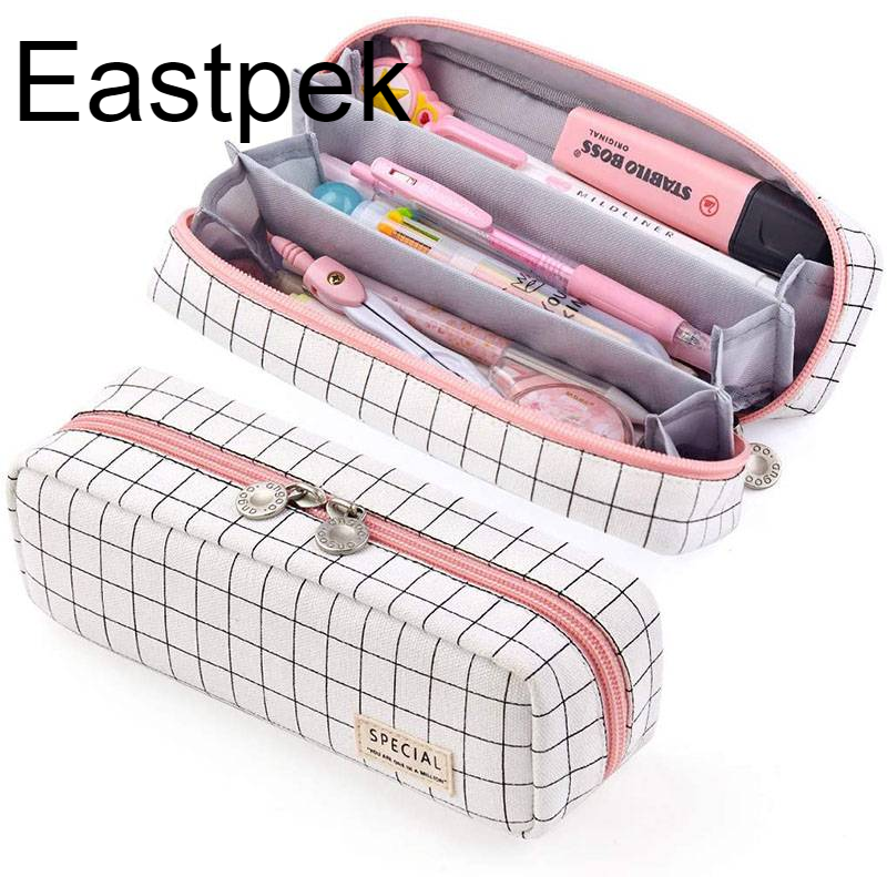 Eastpek Pencil Case Grid Pencil Pouch With 3 Compartments Stationery Bag Pencil Bag For Girls Teens Students Art School And Office Supplies B Shopee Singapore