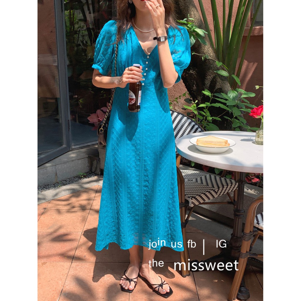 Missweet V French Lace Long Dress In For Blue Subscript Office Cases White Black Sm Shopee Singapore
