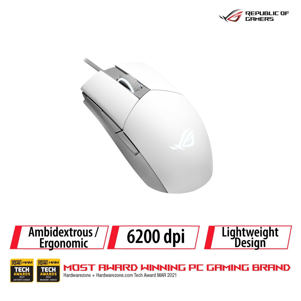 Asus Rog Strix Impact Ii Moonlight White Gaming Mouse Ambidextrous Style 60 Dpi Optical Sensor Push Fit Switch Sock Shopee Singapore