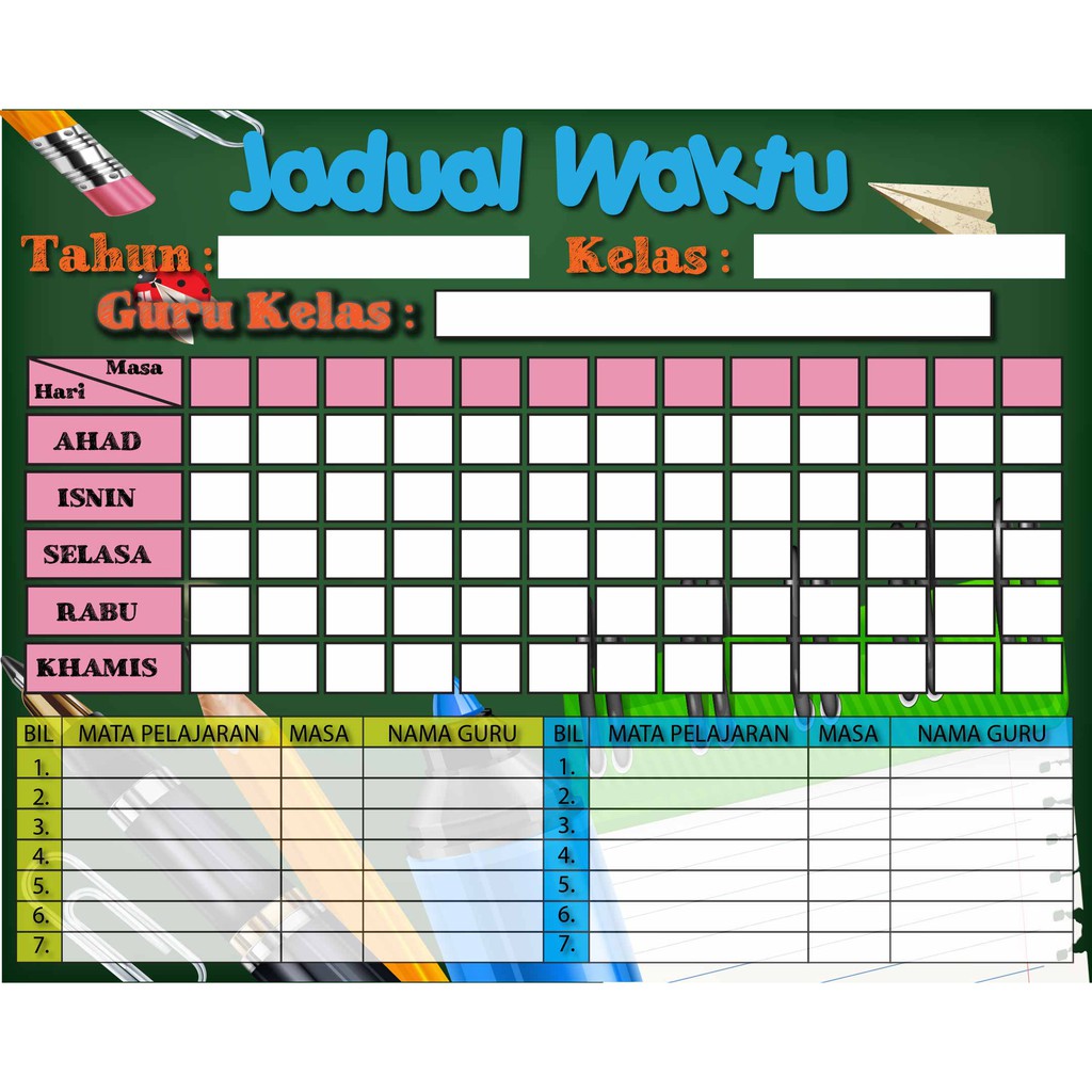 Template Jadual Waktu Kelas 2022 - Jadual Waktu Kelas 2022 Sekolah ...