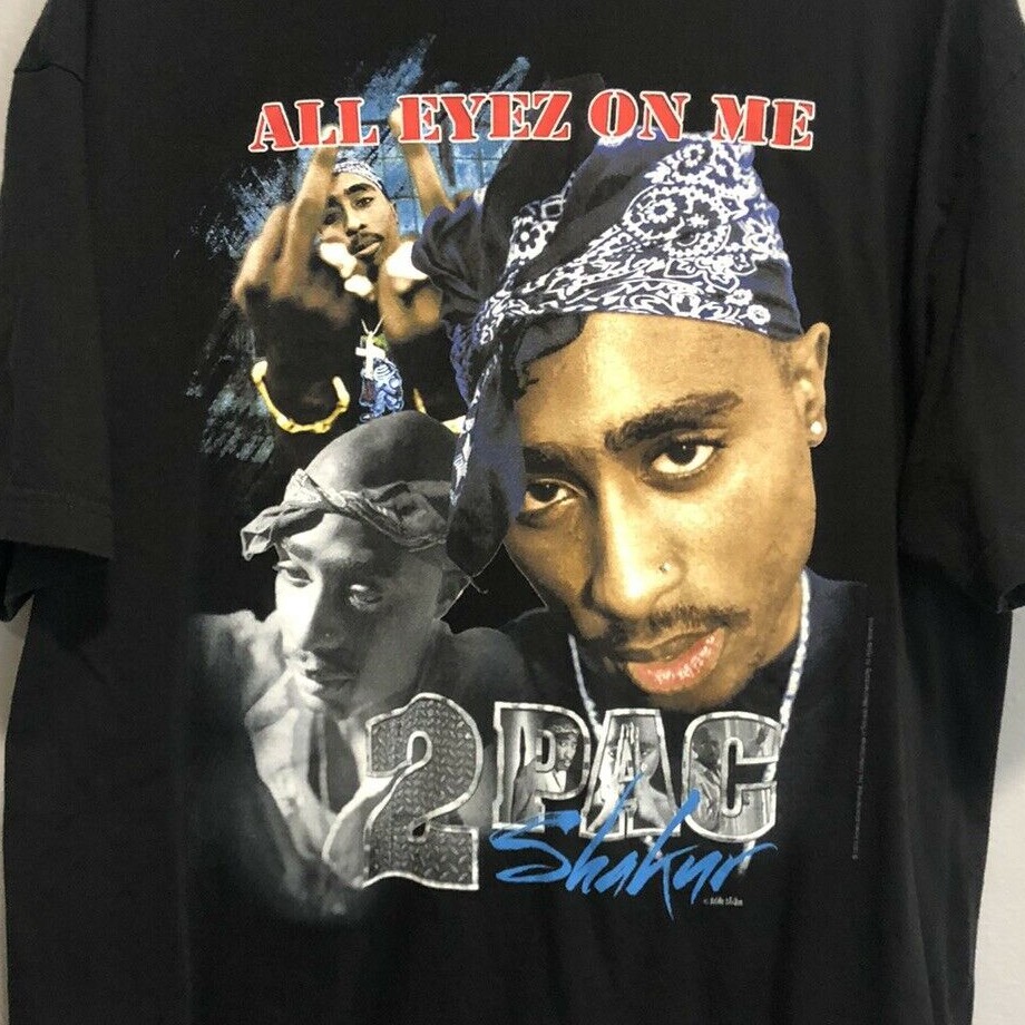 2Pac Tupac Shakur All Eyez on Me 90s Style Retro T Shirt Rap Tee XL Jet Black Heavy Cotton