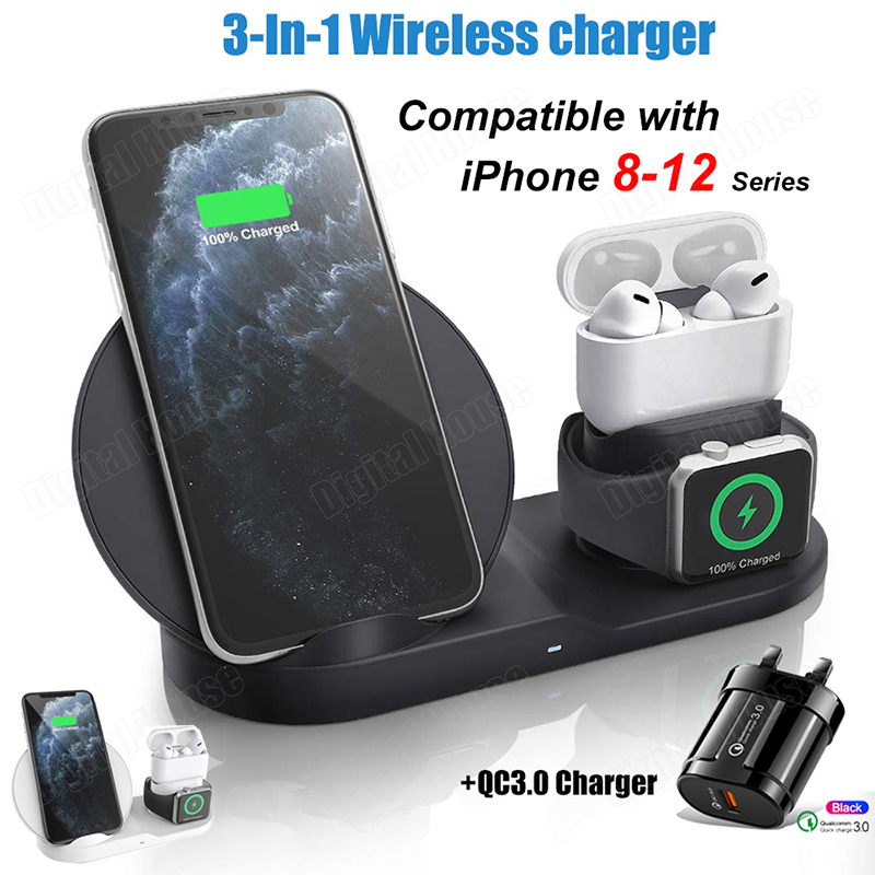 3 In 1 Wireless Charger 10w Fast Wireless Charging Station For Apple Watch Series 6 5 4 3 2 1 Iphone 12 11 Xr Xs Max Xs X 8 Airpods Pro 2 1 Shopee Singapore