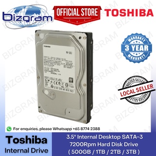 Toshiba 3.5” Internal Desktop SATA 3 Hard Disk Drive/HDD (500GB/1TB/2TB/3TB)