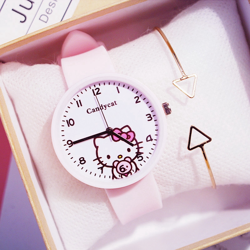 Fashion Children S Watch Girl Cute Cartoon Hello Kitty Candy Color Jelly Students Watches Shopee Singapore