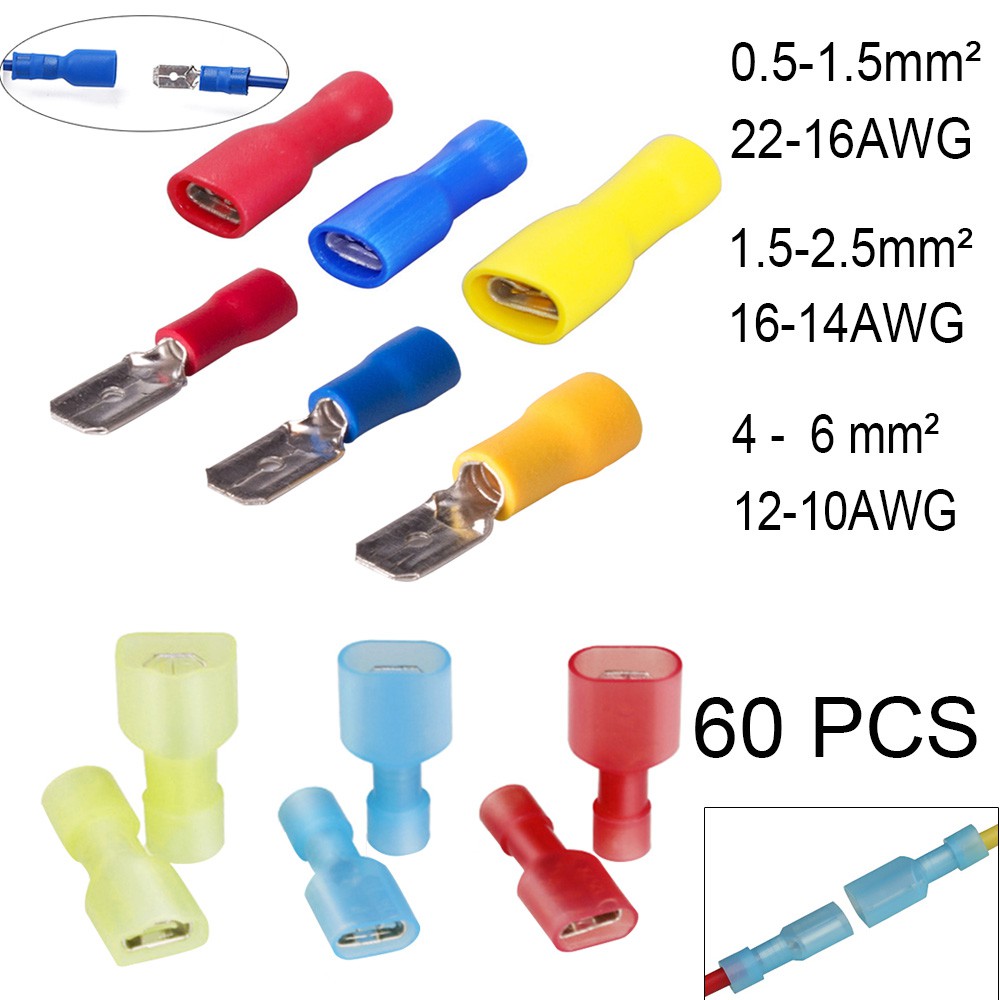 60Pcs 30 Pairs Spade Terminals Female and Male Connector Crimp Insulated Cable Terminal Wire