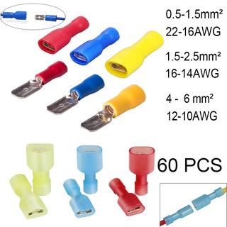 60Pcs 30 Pairs Spade Terminals Female and Male Connector Crimp Insulated Cable Terminal Wire #0