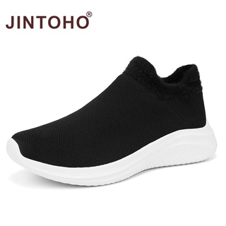 【JINTOHO】Plus Size 35-45 Unisex Loafers Fashion Warm Fur Men Shoes Slip On All Black Shoes For Men And Women #8