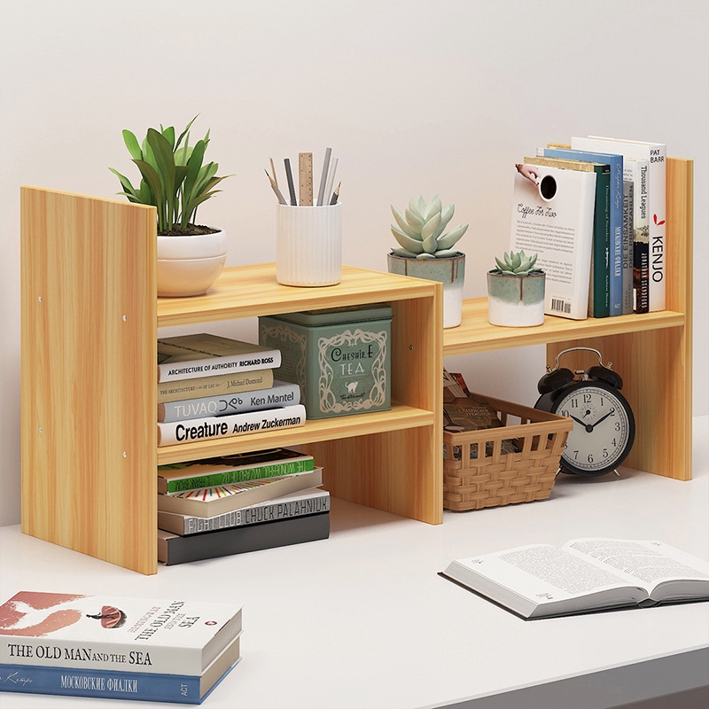 Dark Walnut AYNEFY Desk Storage Shelf,Adjustable Small Bookcase Wooden Extendable Bookshelf,DIY Small Bookcase on Student Table Office Desk Shelf 