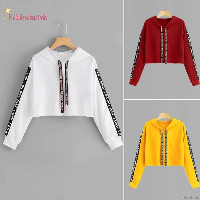 Korean Jacket Hooded Fashion Student Drawstring Letter Print Long Sleeve Crop Top Hoodie For Women Shopee Singapore