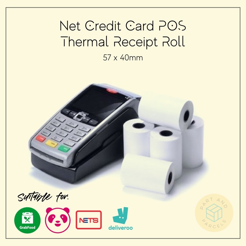 Coreless Nets Machine/Grab/Deliveroo Receipt Thermal Roll (57mm x 40mm