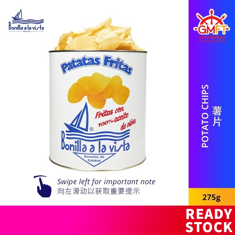 Bonilla A la Vista Patatas Fritas (Olive Oil Fried) Potato Chips in Tin