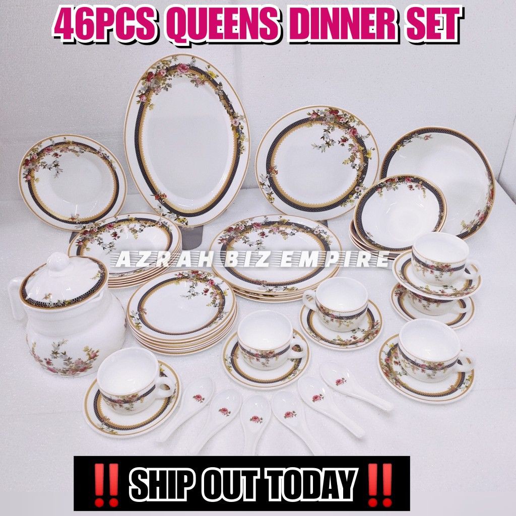 Hot Sale 46pcs Queens Dinner Set Blue Opal Glassware English Style Set Pinggan Makan Queens Kaca Opal Set 6 Orang Shopee Singapore