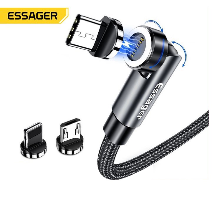 Essager 540° rotating magnetic line 3A fast charging support data transmission usb micro type c ios interface data cable